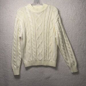 Vintage Ivory Cable Knit Sweater Medium MG Montgomery Ward Acrylic Crew Neck